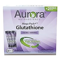 Aurora Nutrascience Mega-Pack Liposomal Glutathione, Immune System Support, Antioxidant, 750 mg per Serving, 32 Single-Serve Packets, Gluten Free, Non-GMO, Sugar-Free, 16 fl oz (480mL)