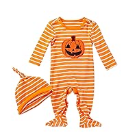 Infant Boy Summer Romper Long Sleeve Romper Jumpsuit Pumpkin Cute Printed Clothes And Hat Outfits Little Boys Romper
