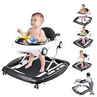 5 and 1 Baby Walkers, Activity Baby Walker,Baby Walker Car, Baby Walker with Wheels, Baby Bouncer and Rocker, Adjustable Music Sound, Speed Rear Wheels and Height,Ages 7-18 Months (Black)