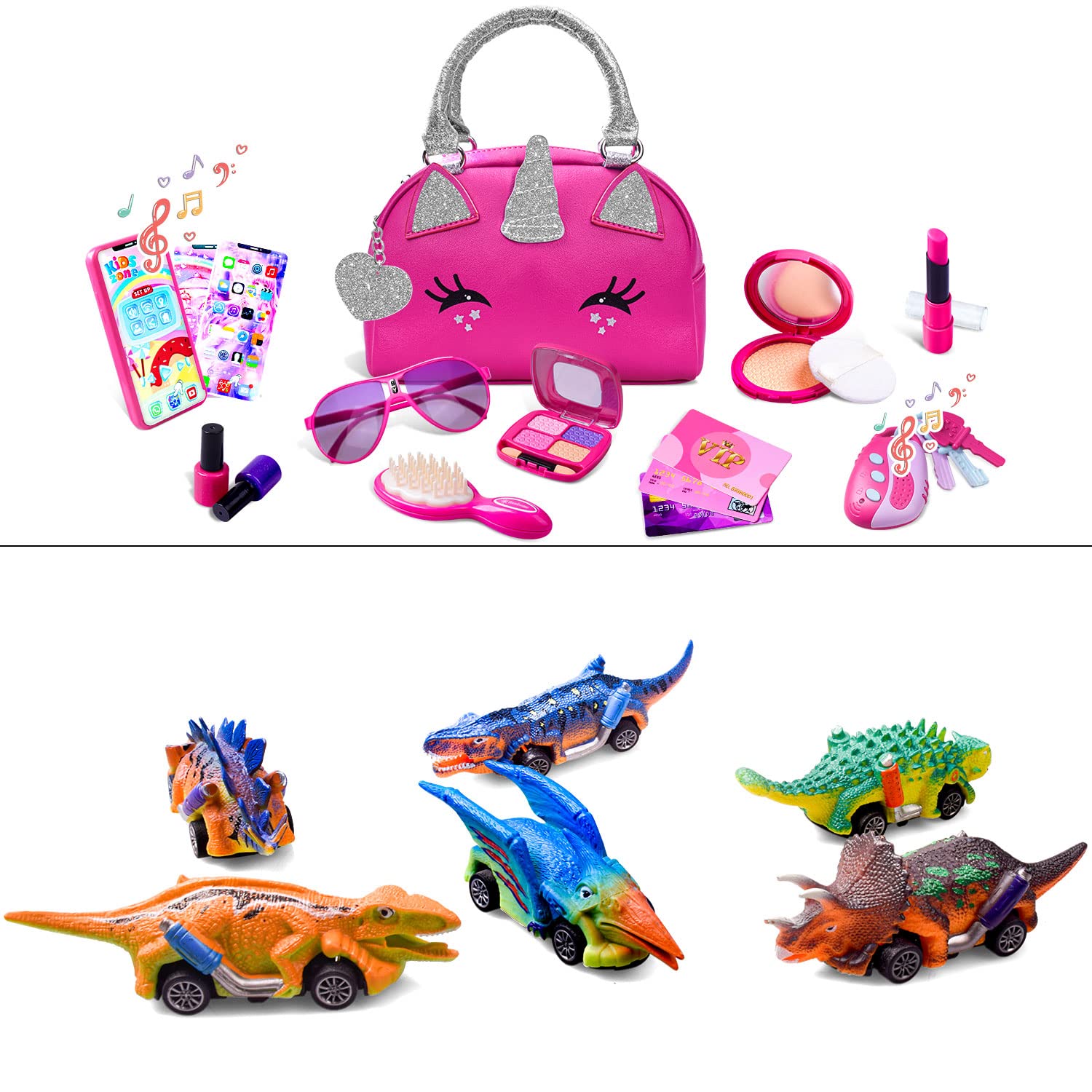 FFTROC Unicorns Gifts for Girls Purse and Pull Back Cars 6 Pack