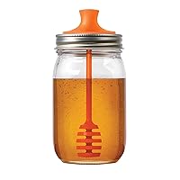 Honey Dipper Lid for Regular Mouth Mason Jars, Orange, 16-Ounce