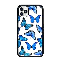 FANXI New Blue Butterfly Phone Case for iPhone 11 Pro Max 6.5 Inch - Shockproof Protective Cute Cool Butterflies Phone Case Designed for Women Girls Black
