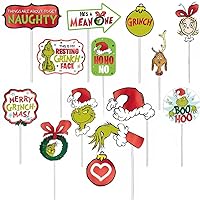 Assorted Paper Traditional Grinch Photo Prop Kit - (Pack of 13) - Props for Christmas Fun & Festivities - Stand Out with Unique Holiday Party Décor