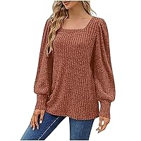Ceboyel Womens Long Sleeve Tops 2023 Ribbed Knit Square Neck Shirts Loose Fit Tunic Blouse Fall Trendy Outfits Clothing