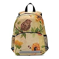 ALAZA Sunflower Bird Butterfly Retro Kids Toddler Backpack Purse for Girls Boys Kindergarten Preschool School Bag w/Chest Clip Leash Reflective Strip