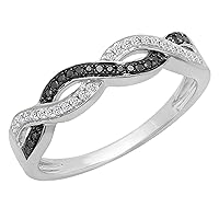 Dazzlingrock Collection 0.15 Cttw Round Black & White Diamond Criss Cross Stackable Ring for Women in 925 Sterling Silver