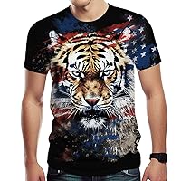 Casual Tiger Graphic T-Shirt for Men Novelty Animal Pattern Short Sleeve Shirts