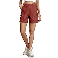Cargo Shorts for Women Baggy Casual Elastic Waist Shorts Relaxed Fit Stretch Cargo Shorts with 6 Pockets