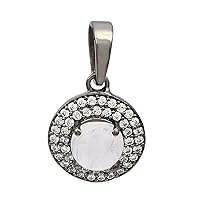 925 Sterling Silver Oval Cab Moonstone Surrounded By White Topaz Dangle Pendant