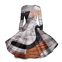 Spring Dresses for Women 2024 Valentines Dress and Fashion Gradient Print Long Sleeve V-Neck Sexy Dress Club Outfits