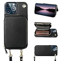 Bocasal Crossbody Wallet Case for iPhone 13 Pro, RFID Blocking Leather Purse Case with Card Holder, Protective Handbag Flip Cover with Zipper Wrist Strap Lanyard for Women 5G 6.1 Inch (Black)