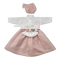 Korean Traditional Clothing Dress Hanbok Girl Baby 100th Days First Birthday Dol Party Celebrations Ivory Baby Pink HGGH03
