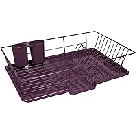 Sweet Home Collection 3 Piece Dish Drainer Rack Set with Drying Board and Utensil Holder, 12