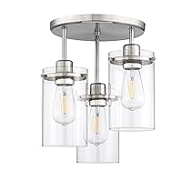 Doraimi 3-Light Semi-Flush Mount Ceiling Light Brushed Nickel Finish Lighting Fixtures with Clear Glass Shades for Kitchen, Entrance Way and Hallway, UL Listed