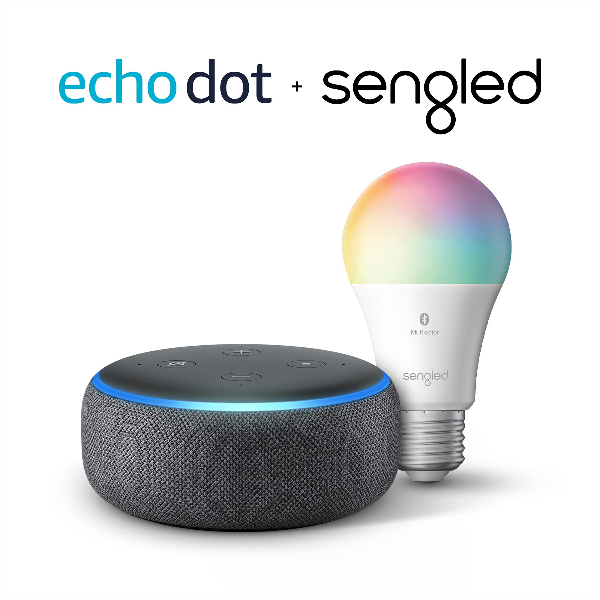 Echo Dot (3rd Gen) | Charcoal with Sengled Bluetooth Color bulb | Alexa smart home starter kit