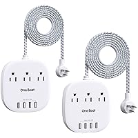 2 Pack Power Strip, Cruise Essentials Desktop Charging Station with 3 Outlet 4 USB Ports 4.5A, Flat Plug, 5 ft Long Braided Extension Cord for Cruise Ship Travel Home Office, ETL Listed, White