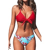CUPSHE Women's Red Floral Print Knot Adjustable Bikini Sets