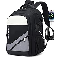 Large Laptop Backpack 17.3 inch Travel College Backpack Waterproof Bookbag for Men & Women Business Backpack with USB Charging Port and Headset Port Light