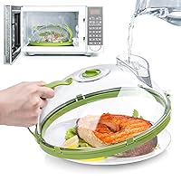 Microwave Cover for Food, Clear Microwave Splatter Cover with Water Steamer and Handle, 10 Inch Plate Covers, Kitchen Gadgets and Accessories, House Essentials for Gifts, Green