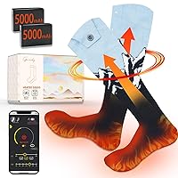 Heated Socks for Men Women with APP-Control 5000mAh 5V Batteries - Upgraded 3X The Heating Area, Rechargeable Electric Socks with Upgraded Heating Element up to 160℉, Machine Washable