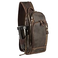 Leather Sling Bag for Men,Sling Bag for Men Crossbody Tactical Shoulder Bag for Men Vintage Backpack Women fit 11 inch ipad Dark Brown