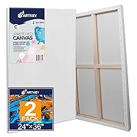 Stretched Canvases for Painting 24x36 Inch 2-Pack, 12.3 oz Triple Primed Acid-Free 100% Cotton Blank Canvas, Large Canvases for Oil Paint Acrylics Pouring & Wet Art Media, Pour Painting
