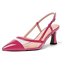 Womens Patent Pointed Toe Dating Slingback Clear Buckle Kitten Mid Heel Pumps Shoes 2.5 Inch