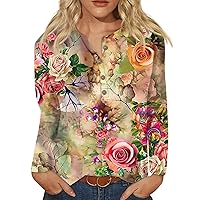 Womens Tops Dressy Casual,Womens Tie Dye Print Long Sleeve Henley Blouse Button Down V Neck Graphic Shirts