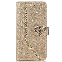 XYX Wallet Case for Samsung S24 Ultra 5G, Bling Glitter Love Diamond Buckle PU Leather Flip Case for Galaxy S24 Ultra, Gold