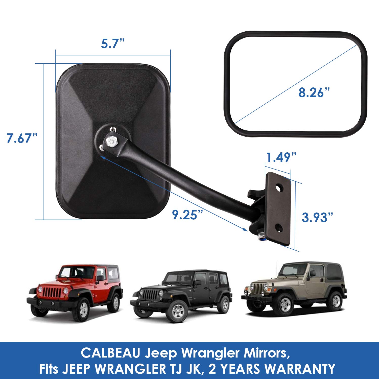 Mua CALBEAU Jeep Wrangler Mirrors, 2 Pack Jeep Mirrors Doors Off fit TJ JK,  Doorless Mirror for Jeep Wrangler, Easy to Install Door Off Mirror,  Doorless Jeep Mirrors for Safe Doors Off