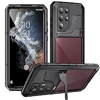 Mitywah Waterproof Case for Samsung Galaxy S22 Ultra, Heavy Duty Metal Kickstand Case, Full Body Shockproof Phone Case with Built-in Screen Protector for Samsung S22 Ultra Case Black