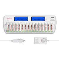 Tenergy Centura AA Rechargeable Batteries Low Self-Discharge and TN438 16-Bay Smart Battery Charger, 16 Pack AA Batteries and Charger