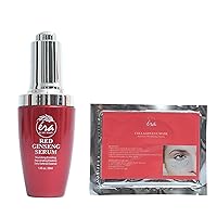 Skin Care Face Serum – 1.5 oz Red Ginseng Korean Skincare with Shining Star Shape Eye Pads – Premium Anti Aging Facial Serum for Energy Boost and Elasticity – For All Skin Types