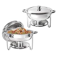 Chafing Dish Buffet Set of 2 Pack, 5QT Round Stainless Steel Chafer for Catering, Upgraded Chafers and Buffet Warmer Sets with Food & Water Pan, Lid, Frame, Fuel Holder for Event Party Holiday