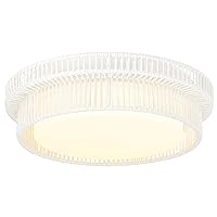 Rattan Light Fixtures Ceiling Mount, HWH 16W LED Flush Mount Ceiling Light 13'' Boho Twine Light Fixtures Ceiling Coastal Lighting Fixtures, White Finish, 5HYS78F-LED WH