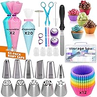 Cake Decorating Kit, 62PCS Cupcake Decorating Kit with Storage Box and Piping Bags and Tips Set, Cookie Decorating Supplies Kit with Silicone Cupcake Liners for Beginner Decorator Lover Kids Gift
