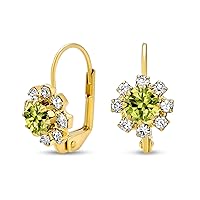 Delicate Floral Crystal 18K Gold Plated Brass Lever back Drop Flower Earrings For Women Teen More Birth Month Colors