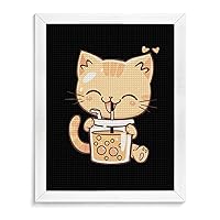 Cat Bubble Tea DIY 5D Diamond Painting by Number Kits Square Full Drill Pictures Art Craft for Home Wall Living Room Decoration
