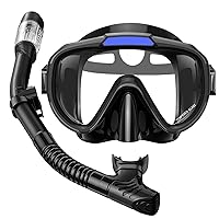 Snorkel Set Adults Snorkeling Gear Anti-Fog Panoramic View Swim Mask Dry Top Snorkel Kit with Carry Bag for Snorkeling Scuba Diving Swimming Travel