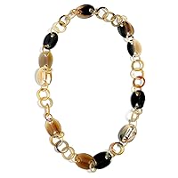 Bling Jewelry Natural Beige Brown Buffalo Horn Boho Tribal Link Chain Wrap Necklace or Fan Bib Collar Organic Statement Necklace Earrings For Woman Gold Plated Ball Spacer