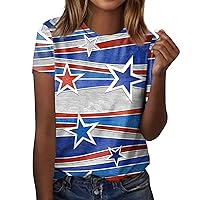Patriotic Shirt American Flag T-Shirt Women July 4th Tees Funny Star Stripes Tops Red White Blue Graphic Tee Blouse