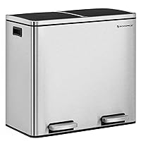 SONGMICS Trash Can, 2 x 6.3-Gallon (2 x 24L) Dual Garbage Can, Pedal Recycle Bin with Lids and Inner Buckets for Small Kitchens, Stainless Steel, Soft Closure, Airtight, Silver ULTB48NL