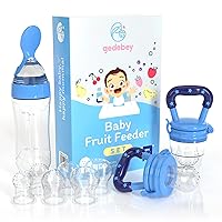 Gedebey Baby Food Feeder Pacifier - 3 Pack | 2 Frozen Fruit Teethers for Babies & 1 Baby Food Dispensing Spoon | Baby Silicone Feeder Pacifier | Teething Feeder | Feeding Pacifier for Babies (Blue)