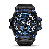 Sports Digtial Watch Dual Display Military Watches for Men Led Quartz Wrist Watches for Kids Teenagers S Shock Clock,Black Blue