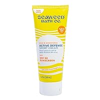 Seaweed Bath Co. Active Defense SPF 50 Sport Broad Spectrum Hybrid Sunscreen Cream, 3.4 Ounce, Sustainably Harvested Seaweed, Aloe, Watermelon
