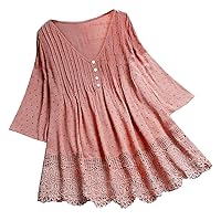 Women's Linen Summer Tops Lace 3/4 Sleeve Gauze Dress Shirts Casual 2024 Clothes Cotton Plus Size Vintage