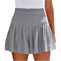 Womens Shorts Loose Fit Shorts for Women Workout Yoga Pleated Crochet High Cut Straight Leg Plain Summer Fall 2024