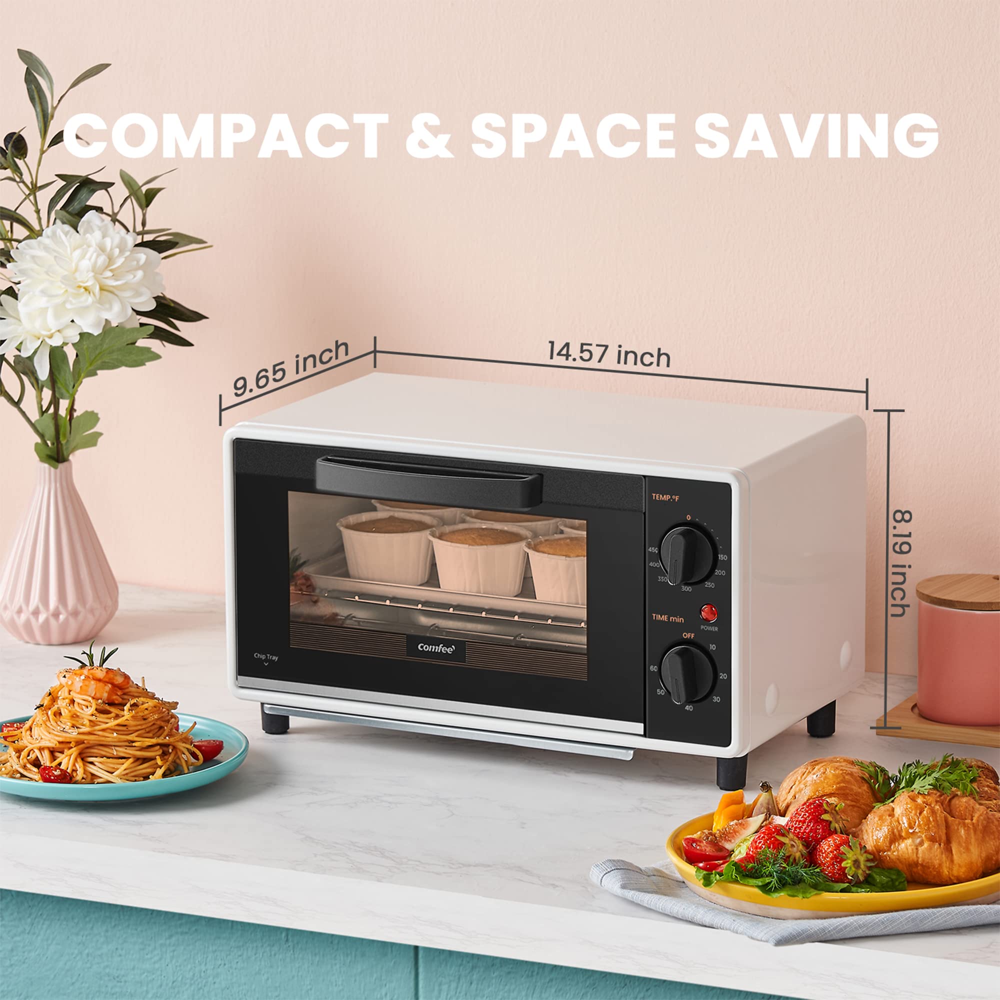 COMFEE' EM720CPL-PMB Countertop Microwave Oven, 0.7cu.ft, 700W, Black & Mini Countertop Toaster Oven, 2-Knobs Easy to Control with Timer-Bake-Broil-Toast Setting, 1000W, Black