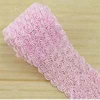1 Meter 6 Rows Rose 3D Chiffon Flower Lace Edge Trim Ribbon 9 cm Width Vintage Style Edging Trimmings Fabric Embroidered Applique Sewing Craft Wedding Dress DIY Clothes Bowknot Decor (Baby Pink)