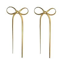 Gold Bow Dangle Earrings for Women Girls Trendy Ribbon Bow Pearl Earrings Long Tassel Chain Earrings Wedding Prom Fashion Bow Jewelry Gift